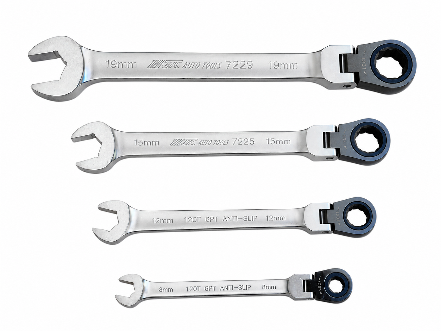 JTC Taiwan 120T 6PT Anti-Slip Flexible Gear Ratchet Wrench Metric 8-19mm Individual