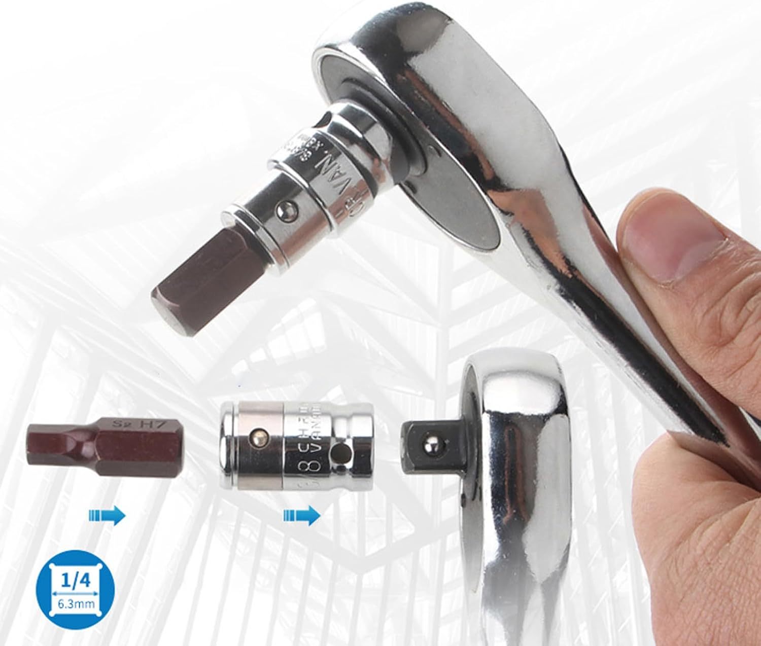 Bit Socket Adapter Coupler 1/4" 3/8" 1/2" dr. to 6.3-8-10-14mm Hex Bits Holder Individual