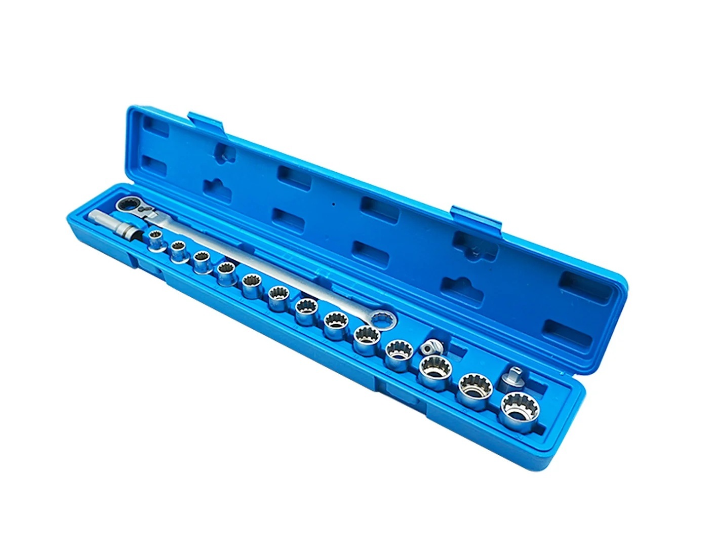 17pc Pass Through Socket Set 10-24mm Extra Long Flex Head Ratchet Multi Fit