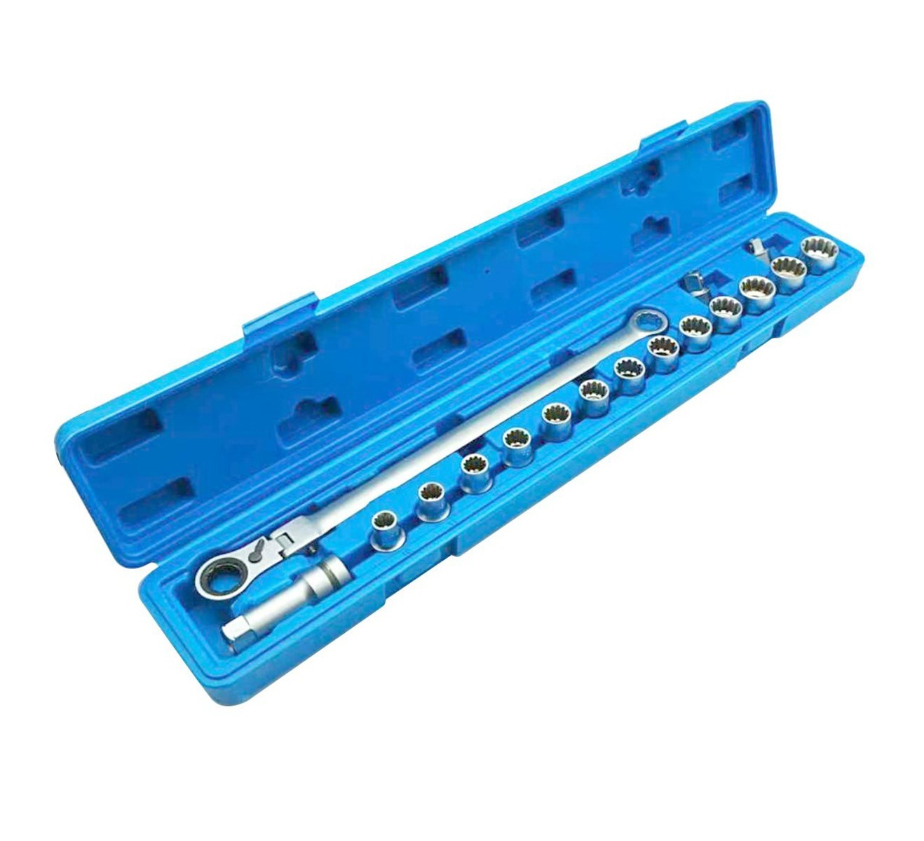 17pc Pass Through Socket Set 10-24mm Extra Long Flex Head Ratchet Multi Fit