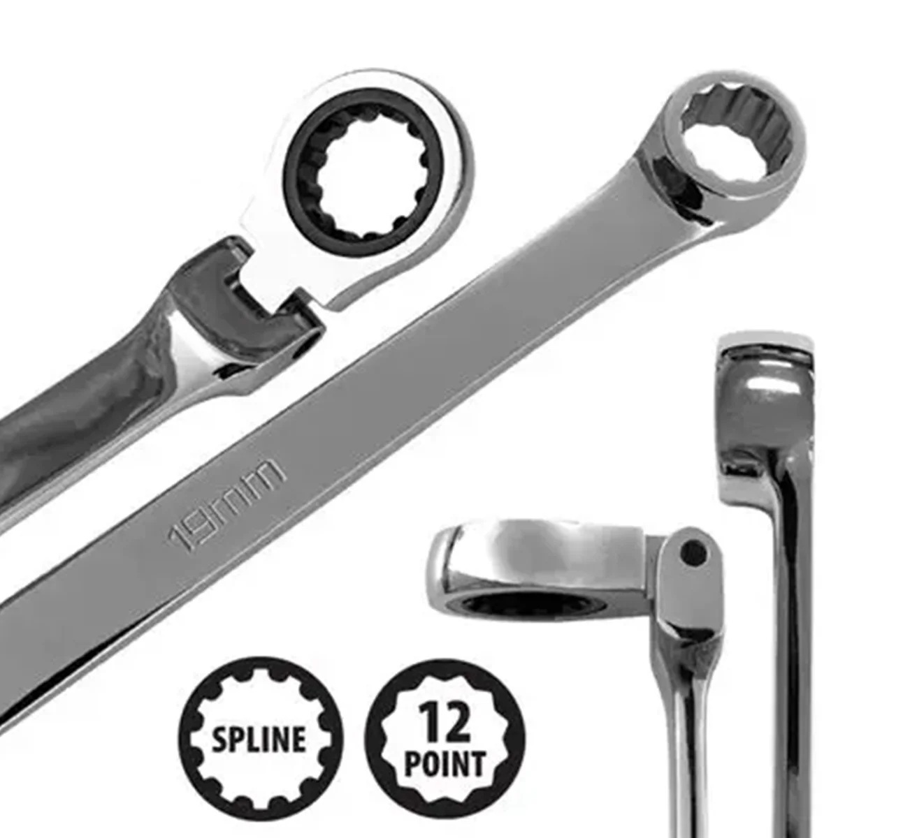 17pc Pass Through Socket Set 10-24mm Extra Long Flex Head Ratchet Multi Fit