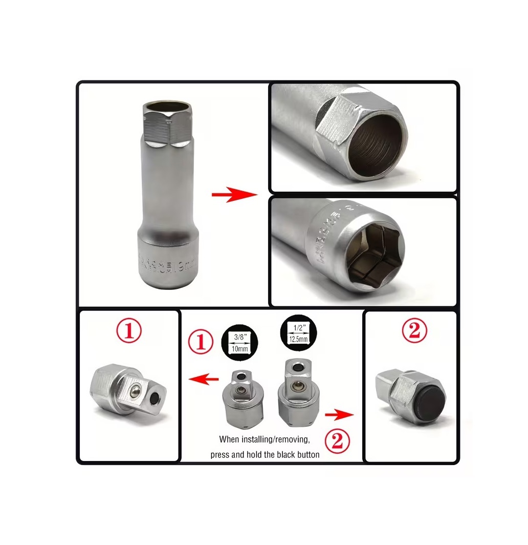 17pc Pass Through Socket Set 10-24mm Extra Long Flex Head Ratchet Multi Fit