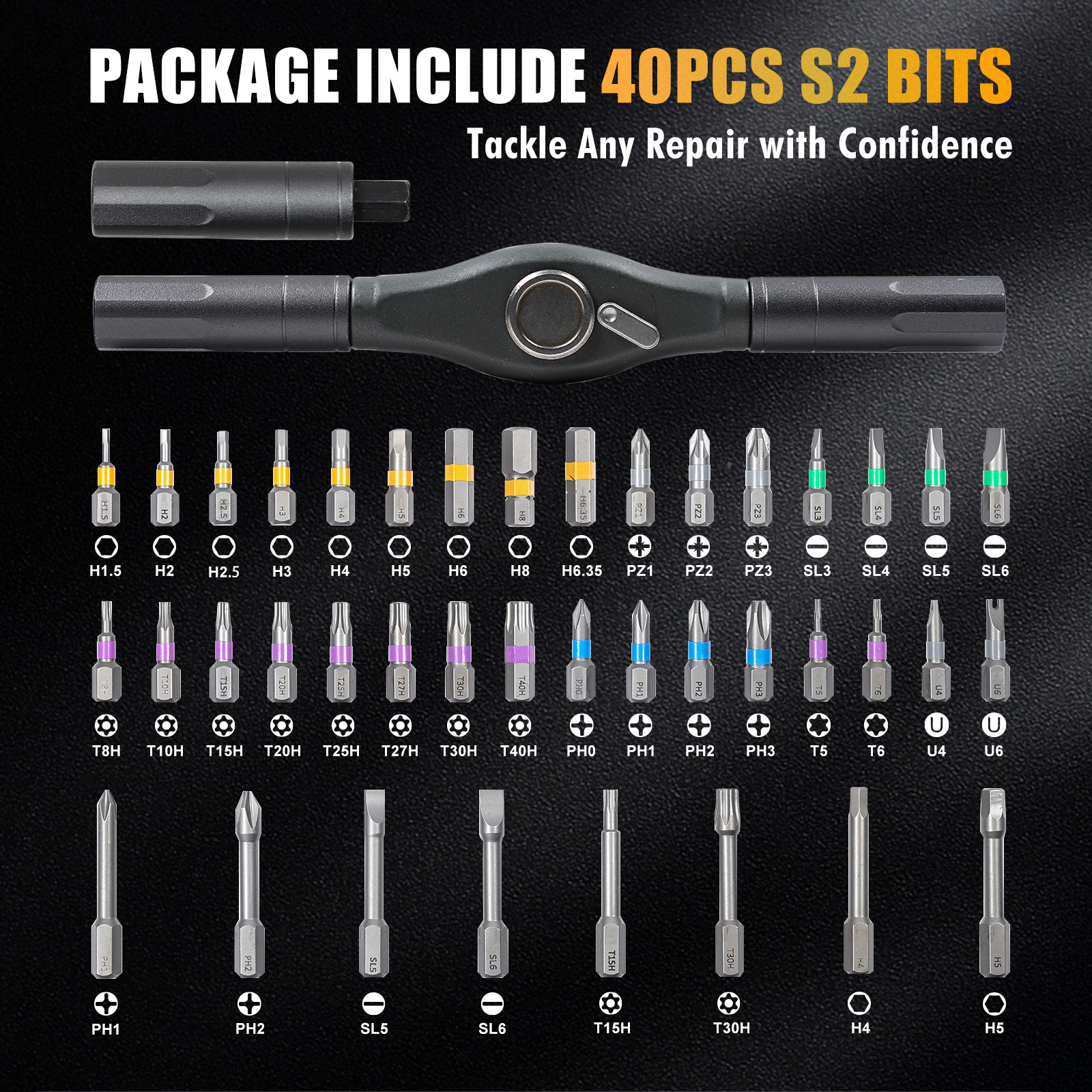 X-Steel 42pc S2 Cr-Mo Steel Magnetic Screwdriver 42-in-1 58T Ratchet Repair Tool