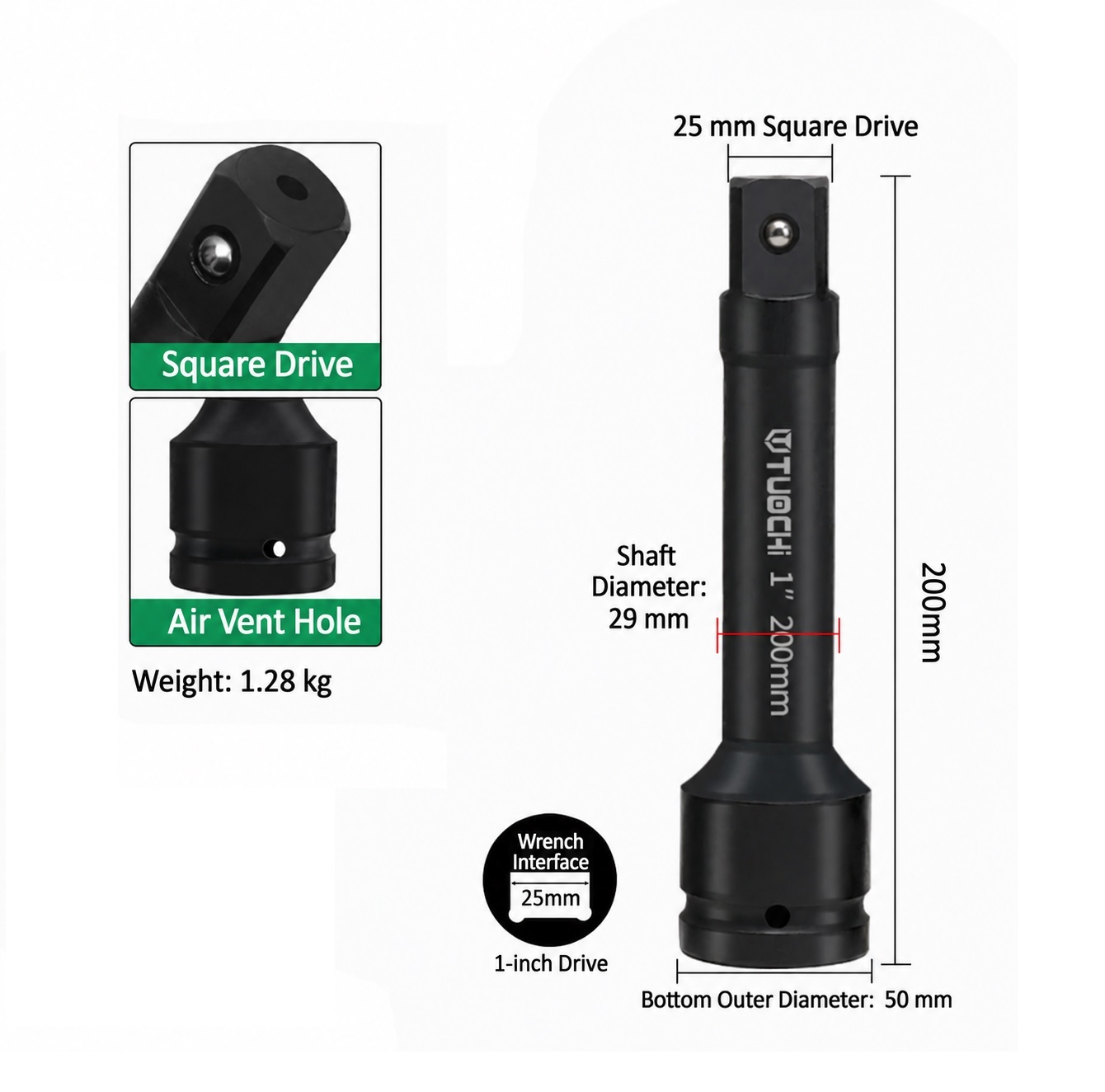 1" Dr. Cr-Mo Socket Extension Bar Adapter for Heavy Vehicle Truck