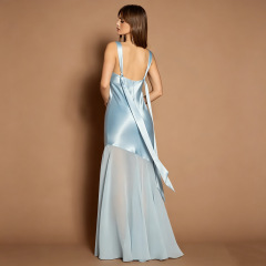 Satin camisole dress with chiffon paneling and a slim-fit, hip-hugging silhouette., Cailan (Chongqing) International Trading Co., Ltd,Satin camisole dress with chiffon paneling and a slim-fit, hip-hugging silhouette.