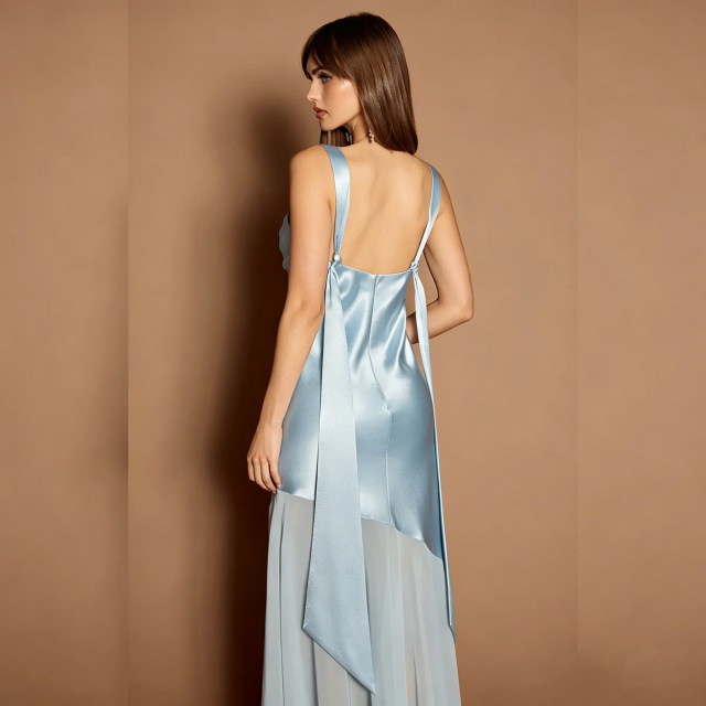Satin camisole dress with chiffon paneling and a slim-fit, hip-hugging silhouette., Cailan (Chongqing) International Trading Co., Ltd,Satin camisole dress with chiffon paneling and a slim-fit, hip-hugging silhouette.