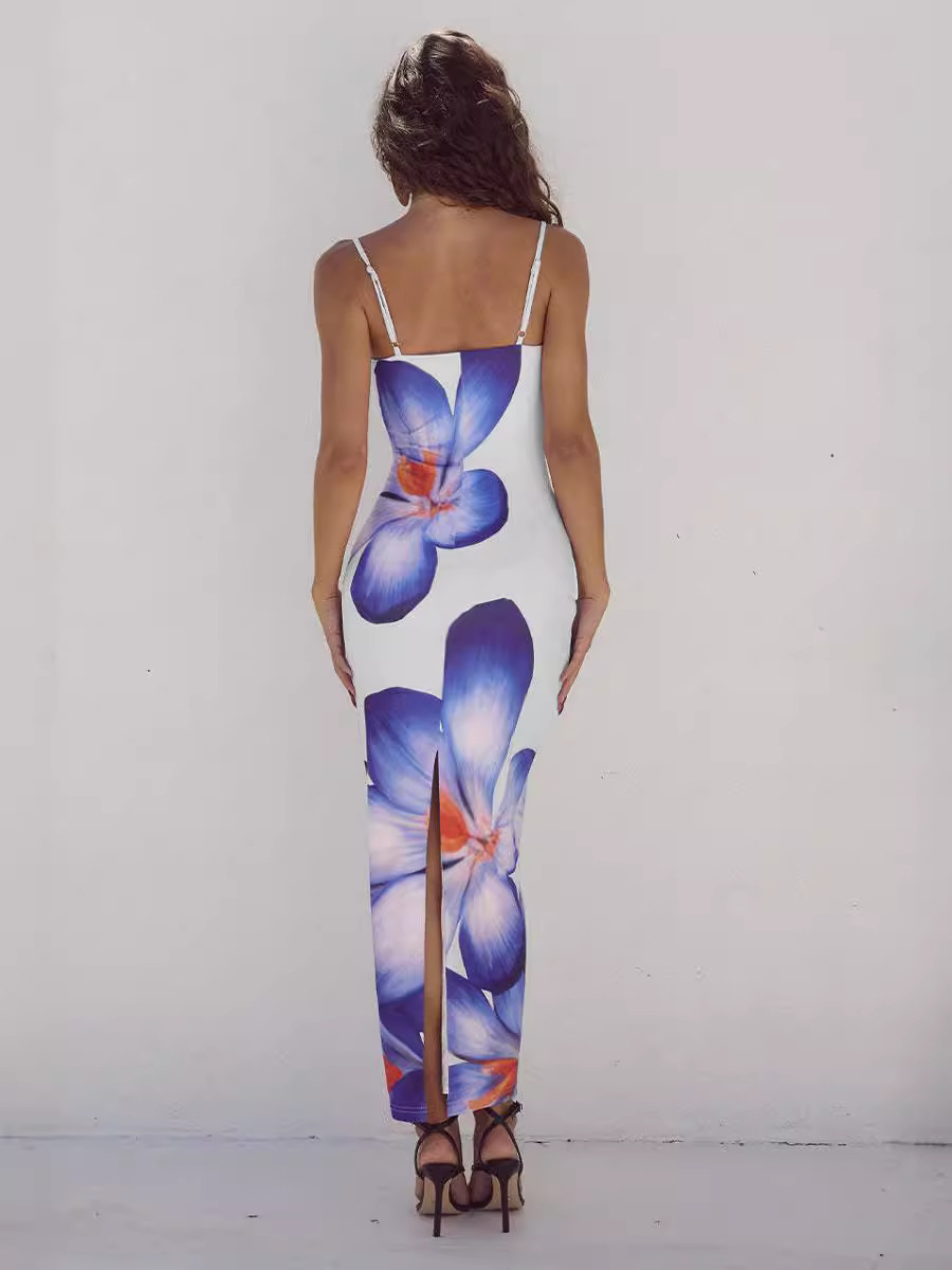 Sexy floral-print slim-fit maxi dress with spaghetti straps, Cailan (Chongqing) International Trading Co., Ltd,Sexy floral-print slim-fit maxi dress with spaghetti straps