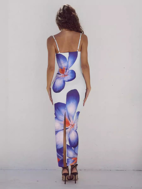 Sexy floral-print slim-fit maxi dress with spaghetti straps, Cailan (Chongqing) International Trading Co., Ltd,Sexy floral-print slim-fit maxi dress with spaghetti straps