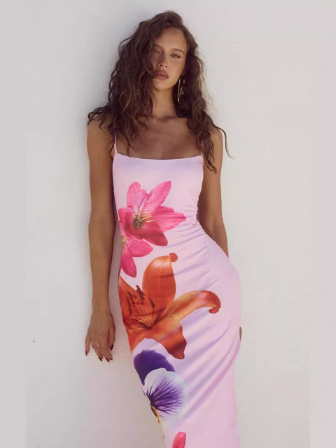 Sexy floral-print slim-fit maxi dress with spaghetti straps, Cailan (Chongqing) International Trading Co., Ltd,Sexy floral-print slim-fit maxi dress with spaghetti straps