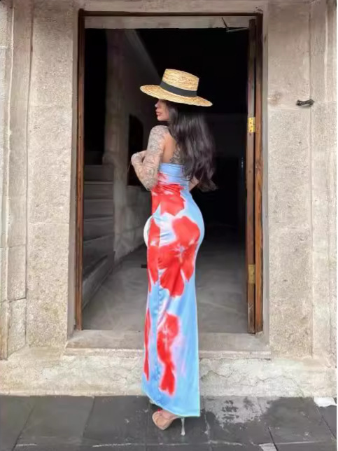 Sexy, form-fitting, printed, strapless, high-slit, hip-hugging maxi dress., Cailan (Chongqing) International Trading Co., Ltd,Sexy, form-fitting, printed, strapless, high-slit, hip-hugging maxi dress.