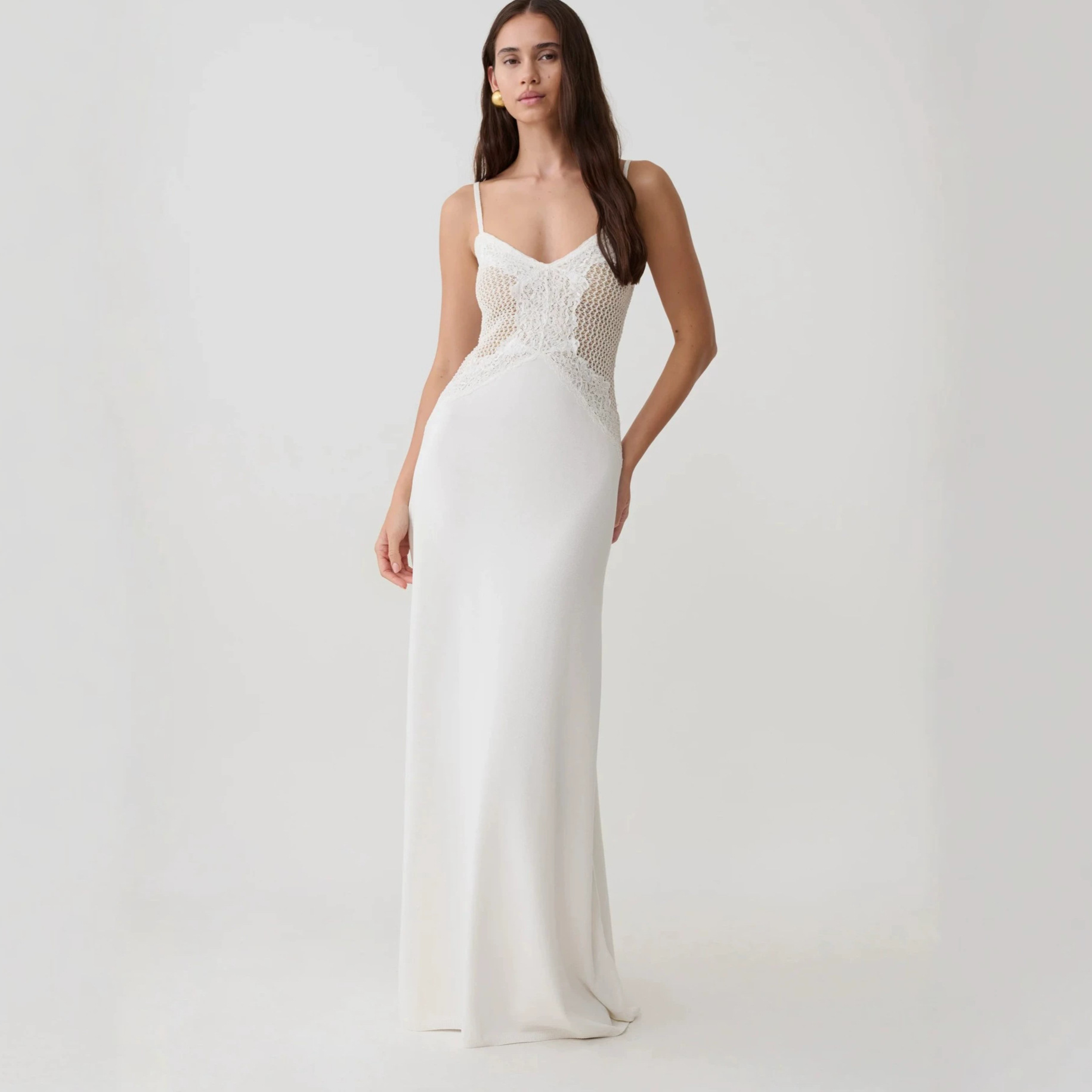 Stylish and sexy lace-and-satin patchwork slip dress featuring a form-fitting silhouette and open-back design., Cailan (Chongqing) International Trading Co., Ltd,Stylish and sexy lace-and-satin patchwork slip dress featuring a form-fitting silhouette and open-back design.