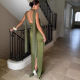 Sexy V-neck satin halter maxi dress / evening gown
