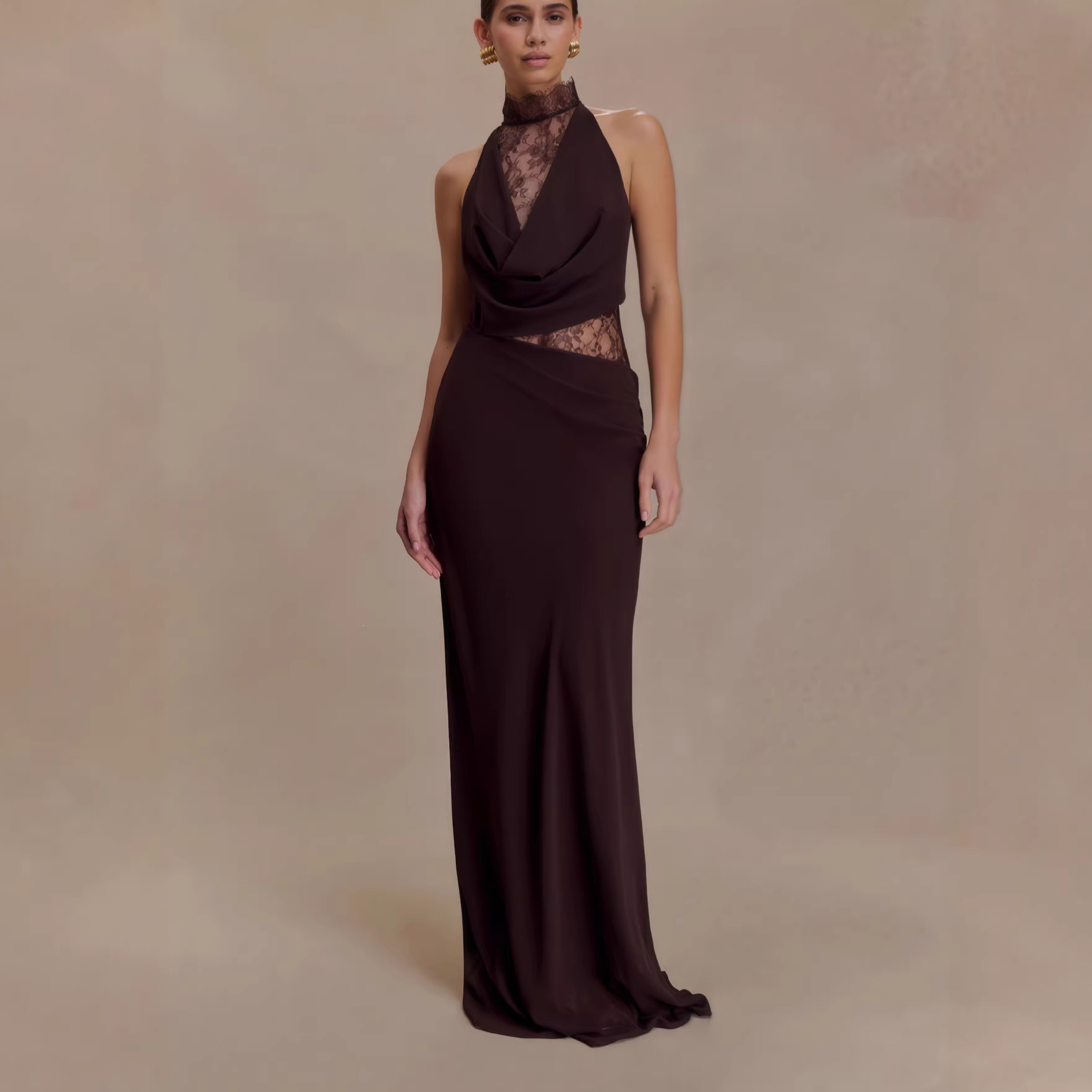 Sexy Western-style halter-neck lace-panel bodycon dress—a sultry evening piece., Cailan (Chongqing) International Trading Co., Ltd,Sexy Western-style halter-neck lace-panel bodycon dress—a sultry evening piece.