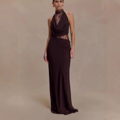 Sexy Western-style halter-neck lace-panel bodycon dress—a sultry evening piece., Cailan (Chongqing) International Trading Co., Ltd,Sexy Western-style halter-neck lace-panel bodycon dress—a sultry evening piece.