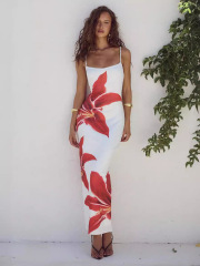 Sexy floral-print slim-fit maxi dress with spaghetti straps, Cailan (Chongqing) International Trading Co., Ltd,Sexy floral-print slim-fit maxi dress with spaghetti straps