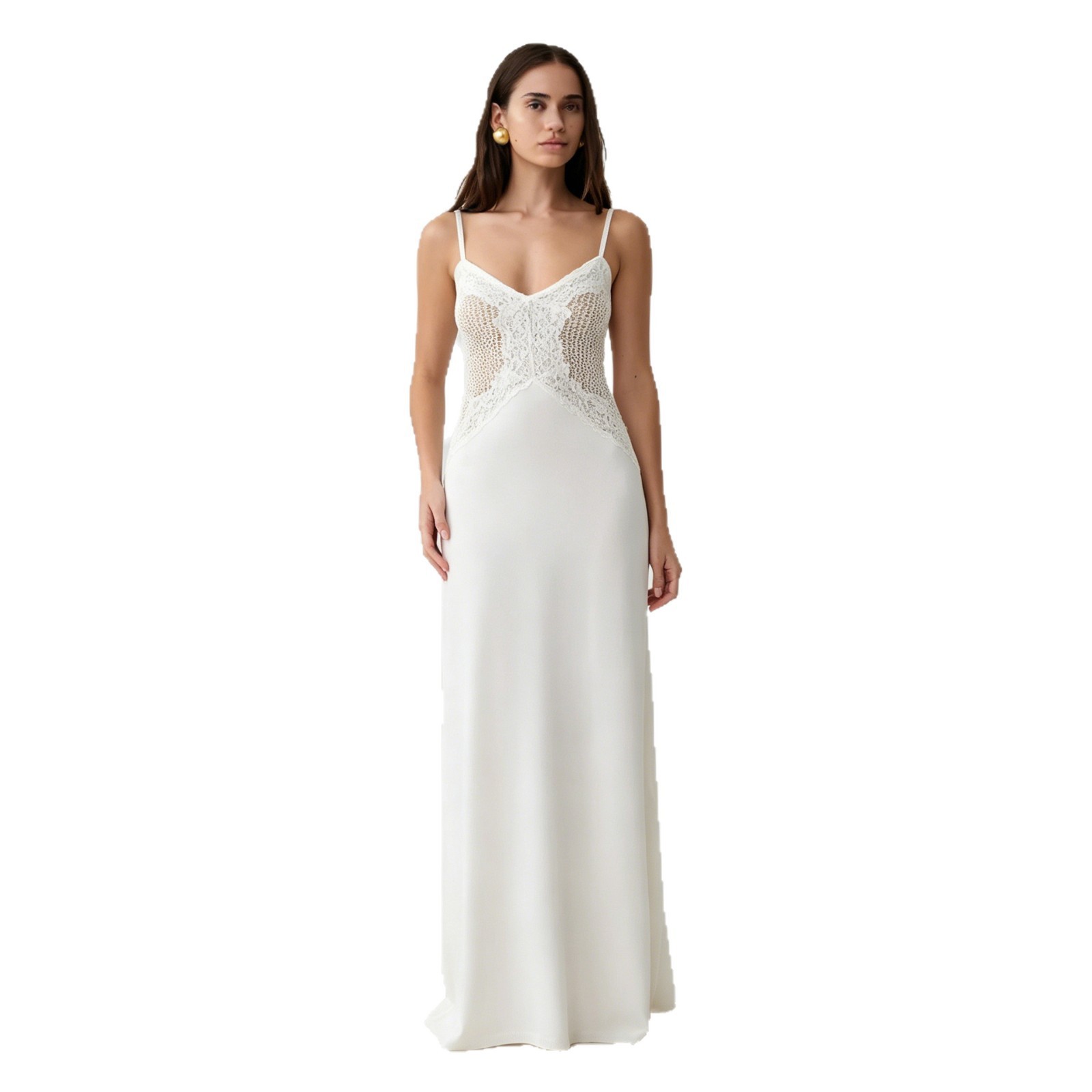 Stylish and sexy lace-and-satin patchwork slip dress featuring a form-fitting silhouette and open-back design., Cailan (Chongqing) International Trading Co., Ltd,Stylish and sexy lace-and-satin patchwork slip dress featuring a form-fitting silhouette and open-back design.