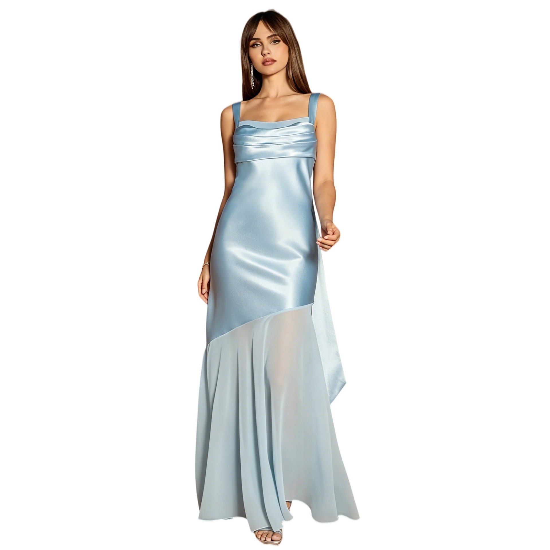 Satin camisole dress with chiffon paneling and a slim-fit, hip-hugging silhouette., Cailan (Chongqing) International Trading Co., Ltd,Satin camisole dress with chiffon paneling and a slim-fit, hip-hugging silhouette.
