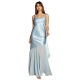 Satin camisole dress with chiffon paneling and a slim-fit, hip-hugging silhouette.