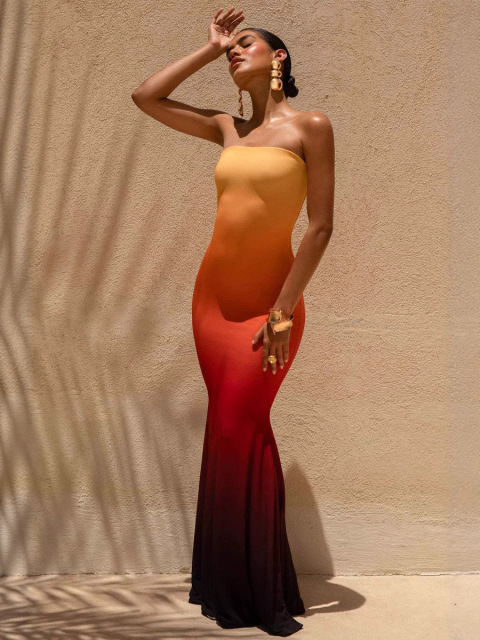 New Western-style summer vacation dress: sophisticated, sexy, and elegant strapless design., Cailan (Chongqing) International Trading Co., Ltd,New Western-style summer vacation dress: sophisticated, sexy, and elegant strapless design.