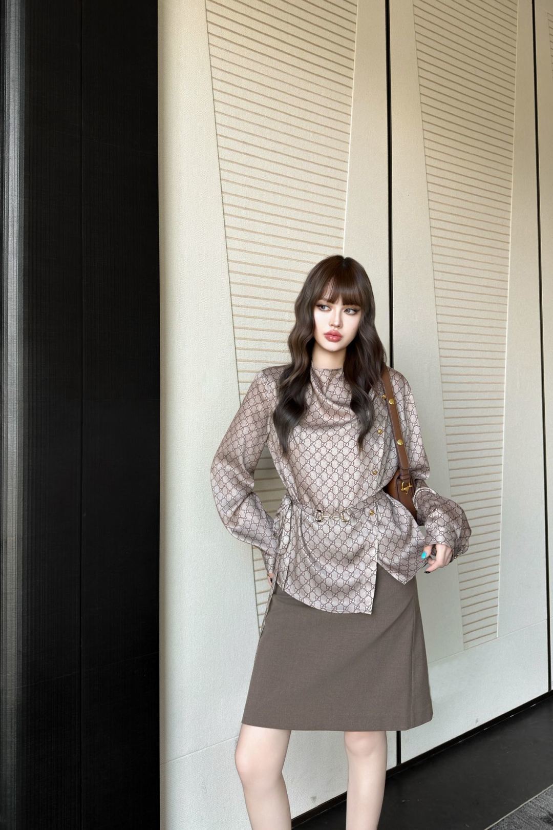 Vintage print belt long‑sleeve top, Cailan (Chongqing) International Trading Co., Ltd,Vintage print belt long‑sleeve top