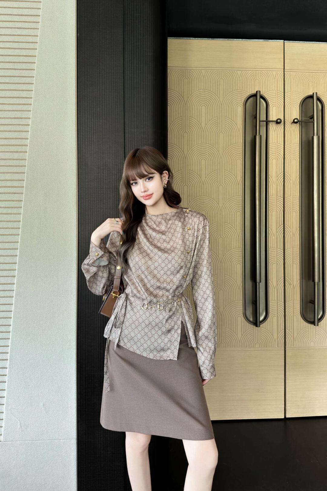 Vintage print belt long‑sleeve top, Cailan (Chongqing) International Trading Co., Ltd,Vintage print belt long‑sleeve top