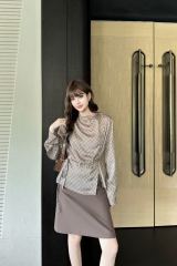 Vintage print belt long‑sleeve top, Cailan (Chongqing) International Trading Co., Ltd,Vintage print belt long‑sleeve top