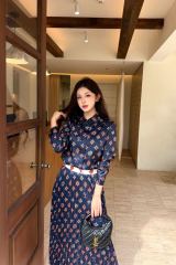 Classic monogram print midi dress with scarf belt, Cailan (Chongqing) International Trading Co., Ltd,Classic monogram print midi dress with scarf belt