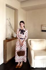 Classic monogram print midi dress with scarf belt, Cailan (Chongqing) International Trading Co., Ltd,Classic monogram print midi dress with scarf belt