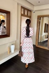 Classic monogram print midi dress with scarf belt, Cailan (Chongqing) International Trading Co., Ltd,Classic monogram print midi dress with scarf belt