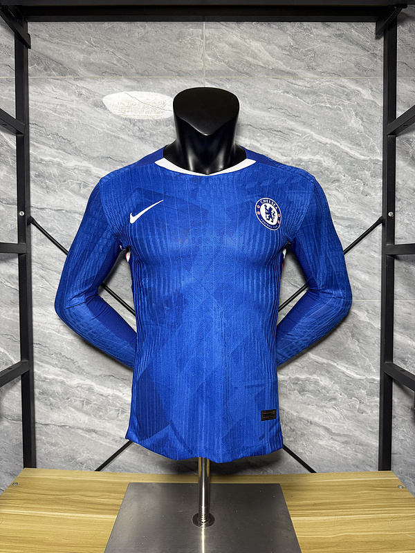 25-26 Chelsea Home Player Version Soccer Jersey Long Sleeve