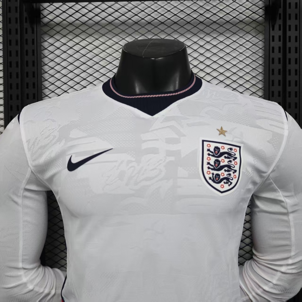 25-26 England Home Soccer Jersey Player Version Long Sleeve