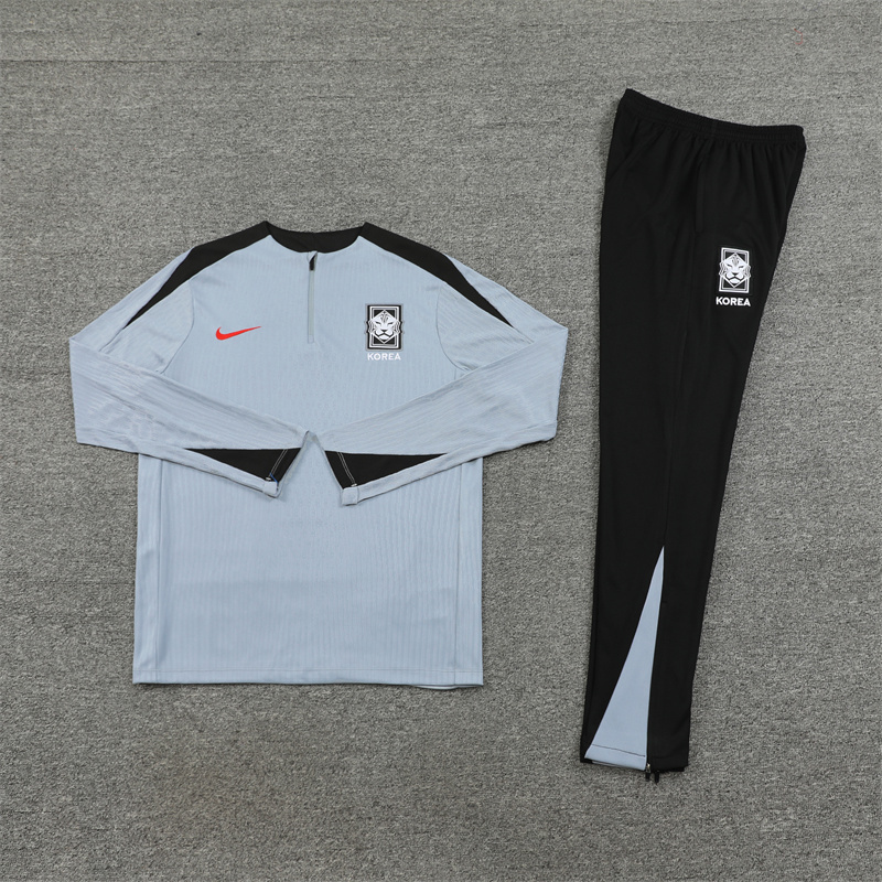 24-25 South Korea Light Gray with Black Half Zipper Training Tracksuit