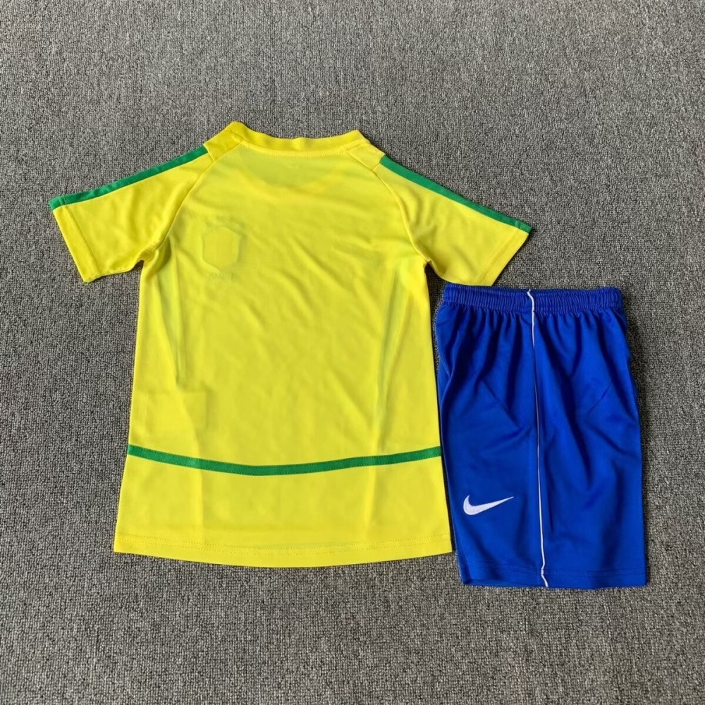 2002 Brazil World Cup Home Retro Kids Kit Jersey+Shorts