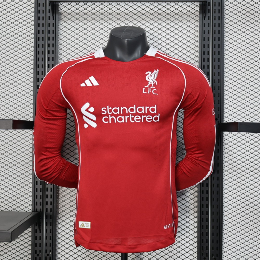 25-26 Liverpool Home Soccer Jersey Player Version Long Sleeve