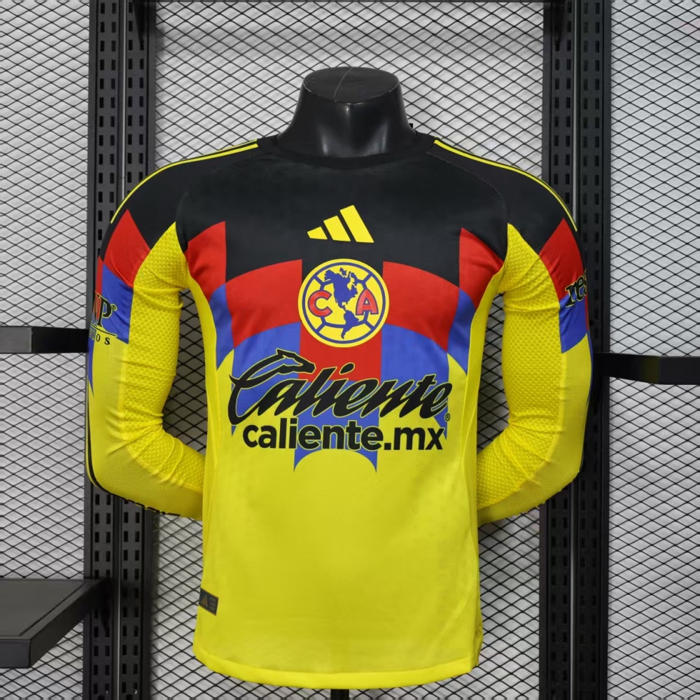 25-26 Club America  Home Soccer Jersey Player Version Long Sleeve