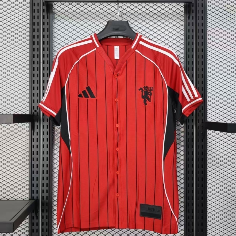 25-26 Manchester United Red Baseball Soccer Jersey