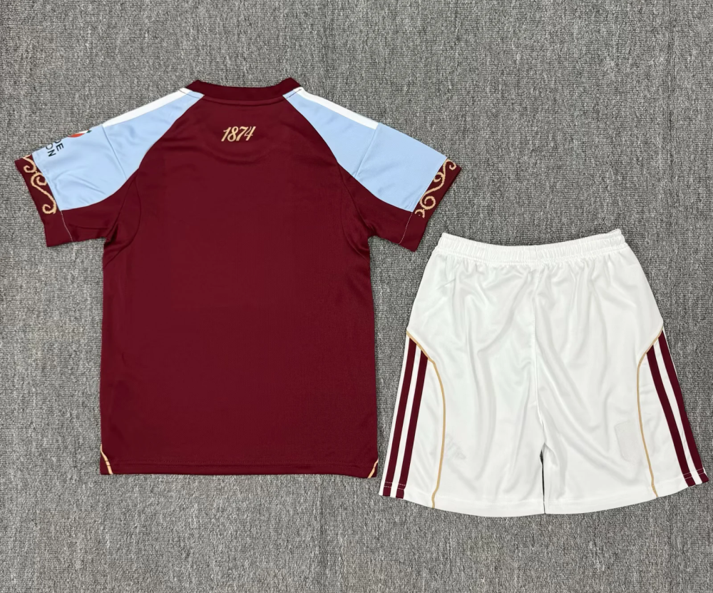 25-26 Aston Villa Home Soccer Kid Kit Jersey+Shorts