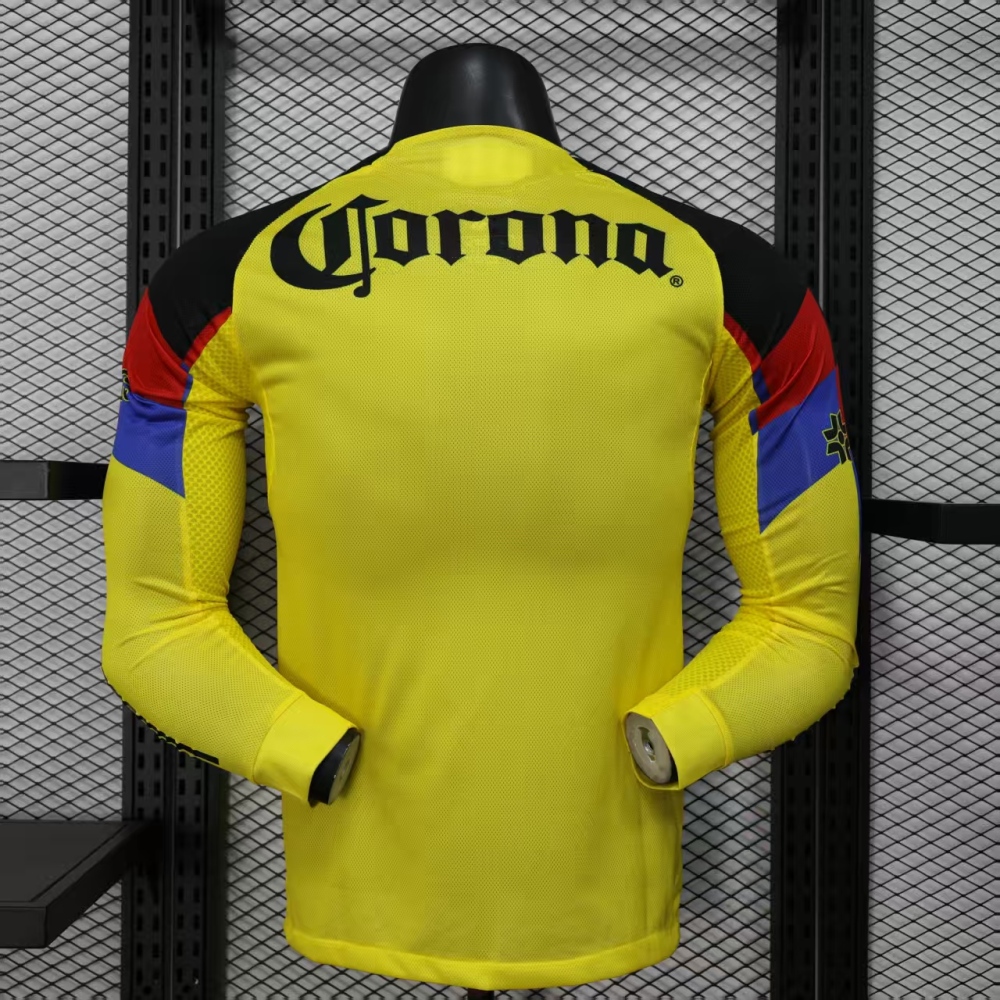 25-26 Club America  Home Soccer Jersey Player Version Long Sleeve