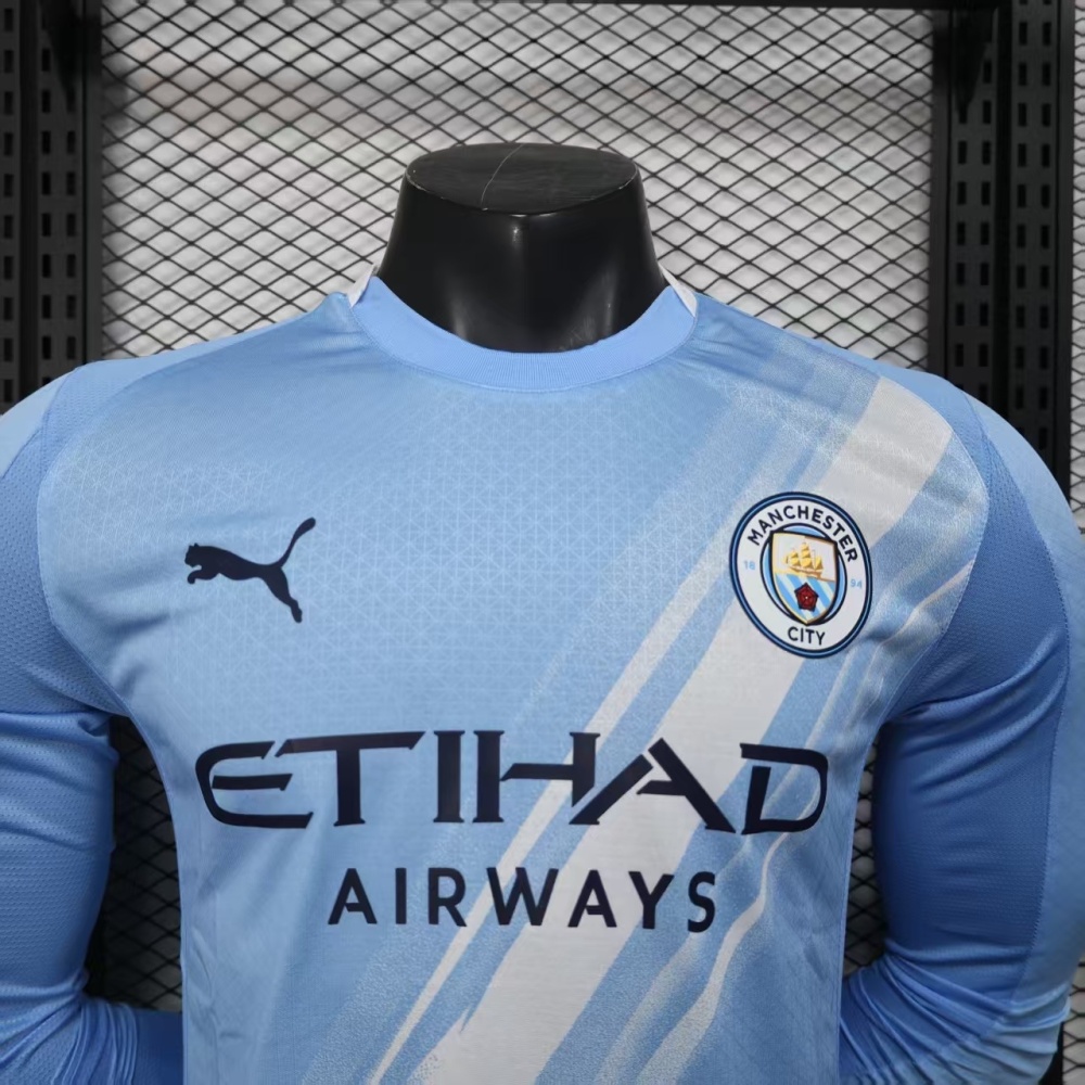 25-26 Manchester City Home Soccer Jersey Player Version Long Sleeve