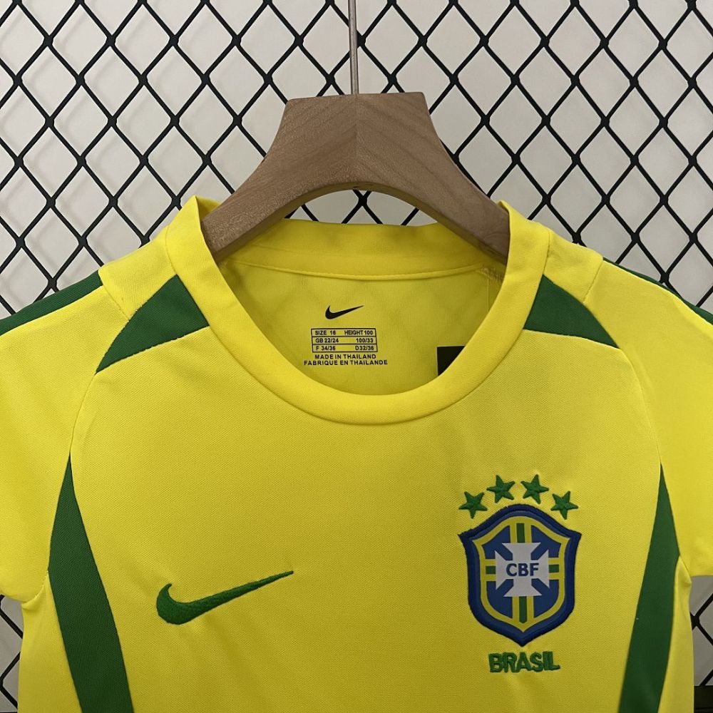 2002 Brazil World Cup Home Retro Kids Kit Jersey+Shorts
