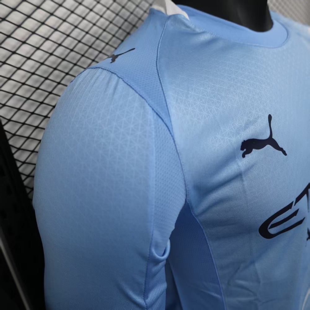 25-26 Manchester City Home Soccer Jersey Player Version Long Sleeve