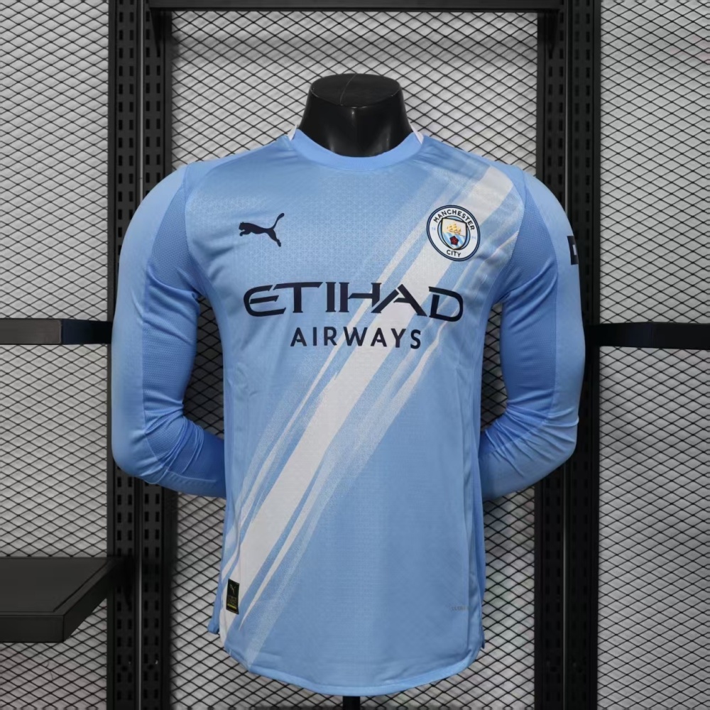 25-26 Manchester City Home Soccer Jersey Player Version Long Sleeve