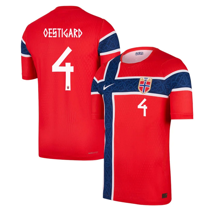 Leo Oestigard 4 Norway National Team 2026 Home Jersey – Red, Men