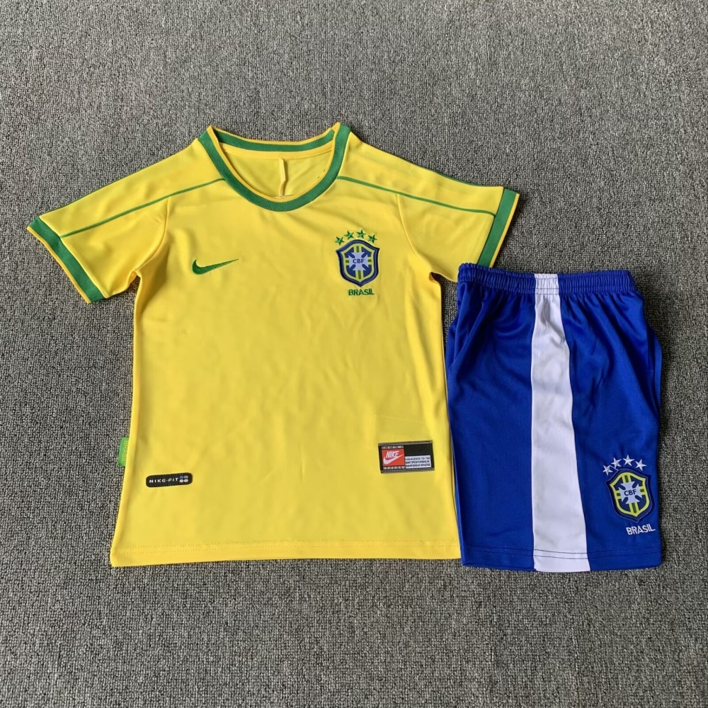 1998 Brazil World Cup Home Retro Jersey Kids Kit +Shorts