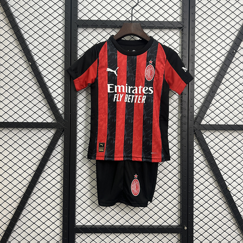 25-26 AC Milan Home Soccer Kids Kit Jersey+Shorts