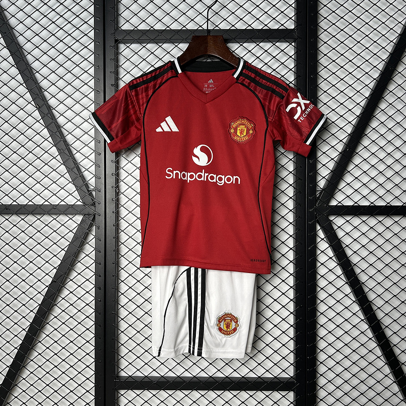 25-26 Manchester United Home Soccer Kids Kit Jersey+Shorts