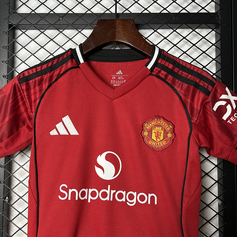 25-26 Manchester United Home Soccer Kids Kit Jersey+Shorts