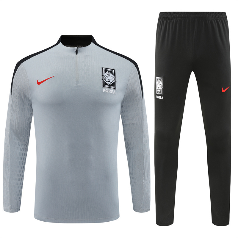 24-25 South Korea Light Gray with Black Half Zipper Training Tracksuit