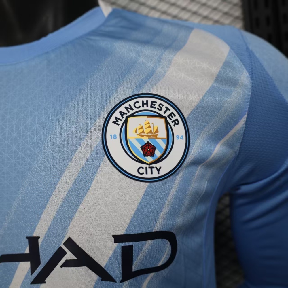 25-26 Manchester City Home Soccer Jersey Player Version Long Sleeve