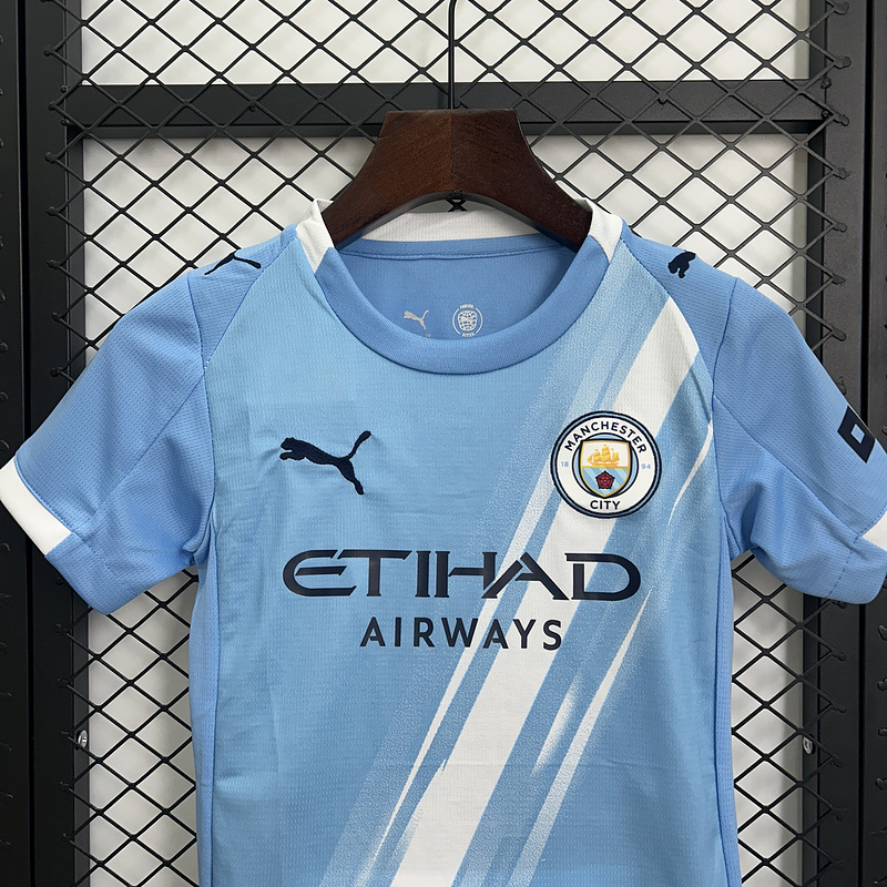 25-26 Manchester City Home Soccer Kids Kit Jersey+Shorts